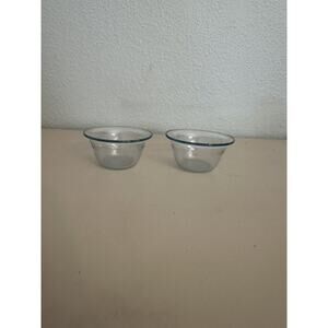 Fire King Marked Blue Philbe 3 3/4" Fluted Rim Custard Cup Dish Bowls Set Of 2